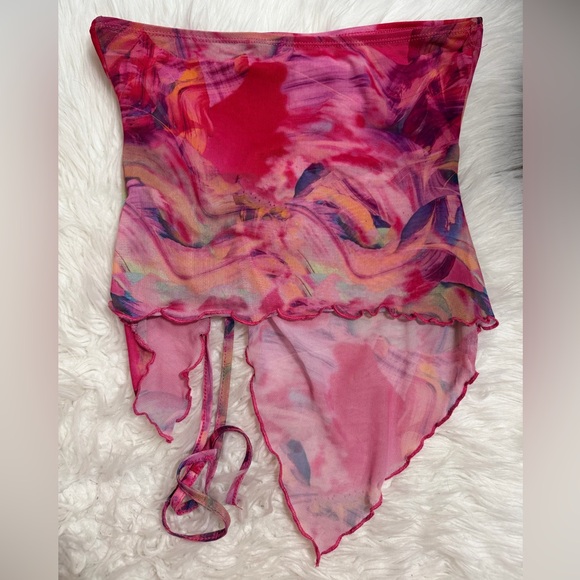 Pink Mesh Ruched Strapless Top - Picture 5 of 6